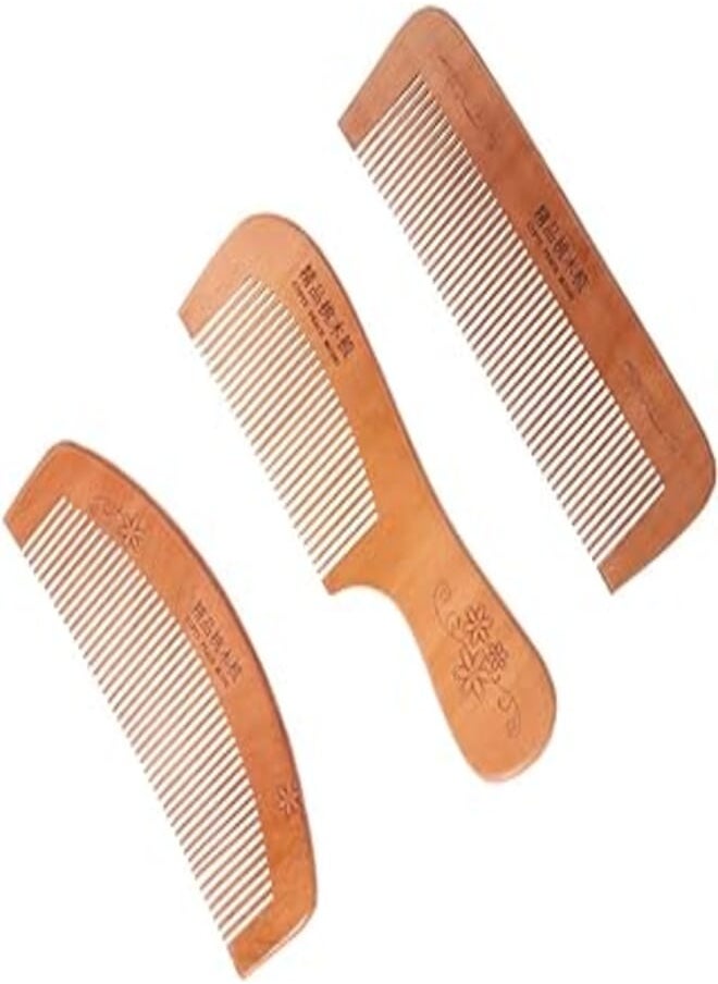 minkissy Minkissy 3pcs Peach Wooden Combs Natural Wood Hair Combs Anti-static Combs Half Moon Square Handle Shape Wooden Combs 