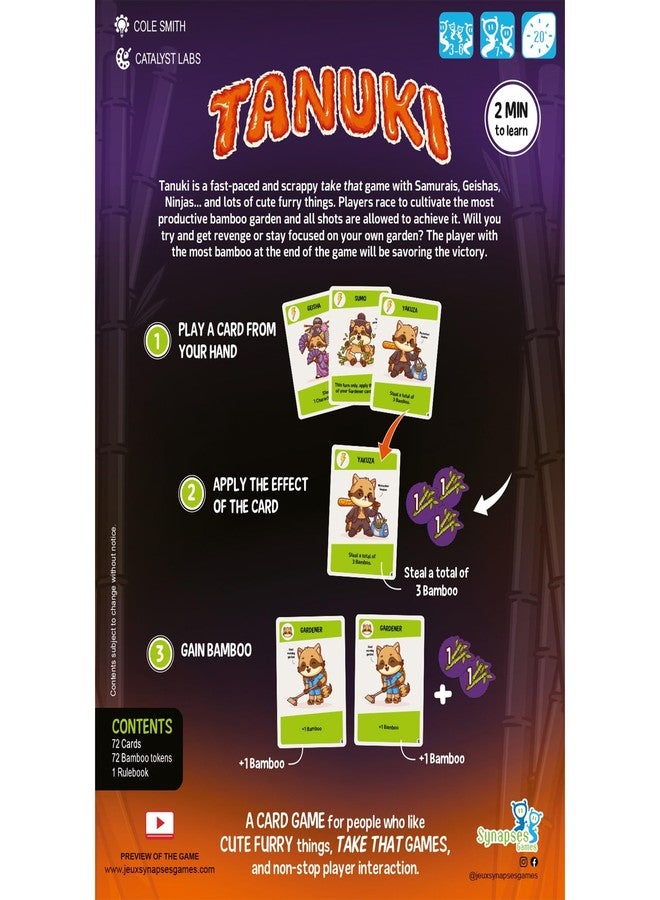 Synapses Games | Tanuki | Take-That Card Game | Non-Stop Player Interaction | 3 to 8 Players | 20 Minutes | Ages 7+ - Image 2