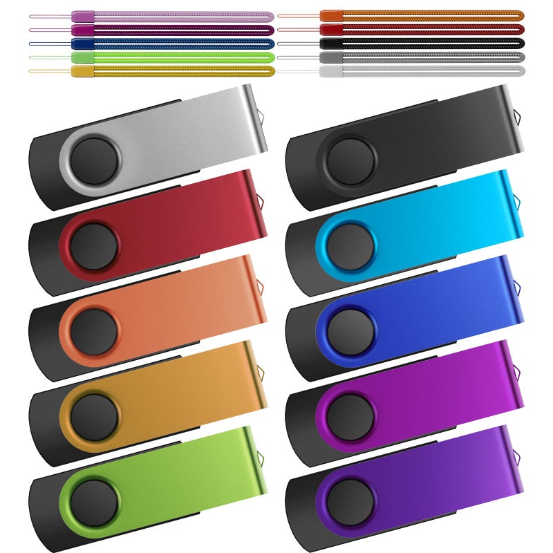 Kepmem Bulk Flash Drive 2GB Pack of 10 USB Thumb Drives, USB2.0 Jump Drive 10 Pieces Zip Drives 2 GB, Swivel USB 2.0 Memory Stick Portable Pen Drive 2 Gig Metal U Disk Assorted Colors - Image 1