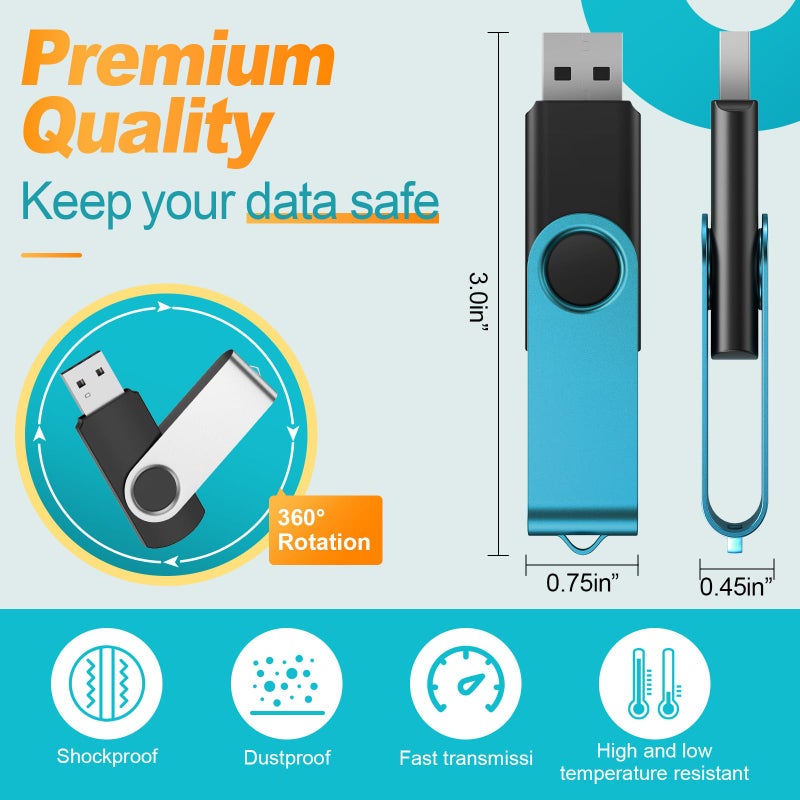 Kepmem Bulk Flash Drive 2GB Pack of 10 USB Thumb Drives, USB2.0 Jump Drive 10 Pieces Zip Drives 2 GB, Swivel USB 2.0 Memory Stick Portable Pen Drive 2 Gig Metal U Disk Assorted Colors - Image 5