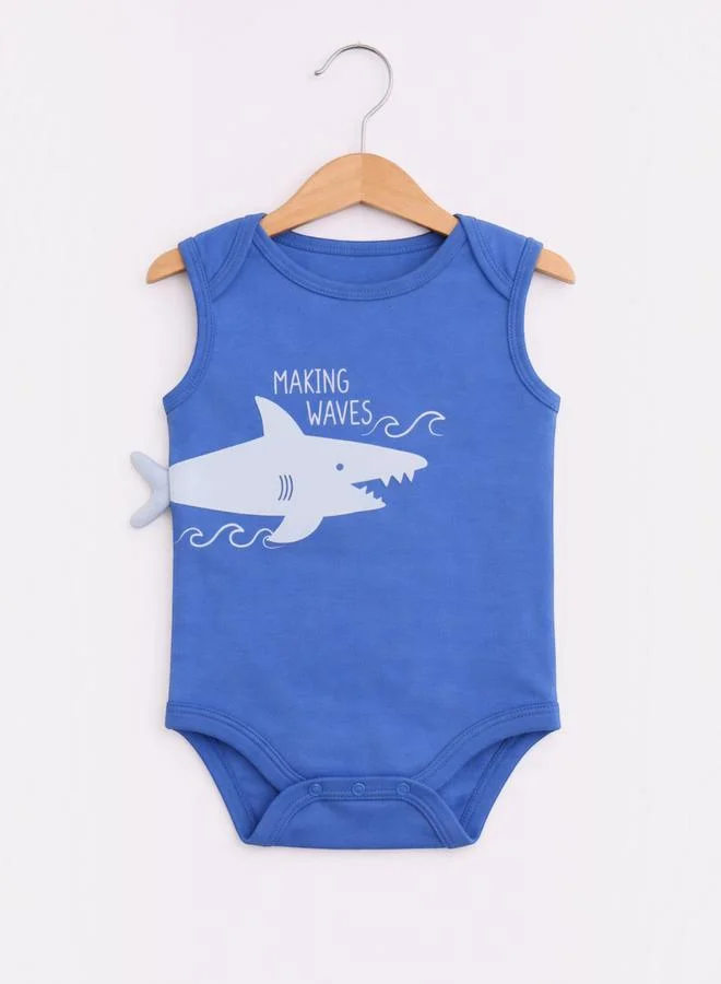 Victor And Jane Baby Boys Sleeveless Shark Print Bodysuits - Pack of 3