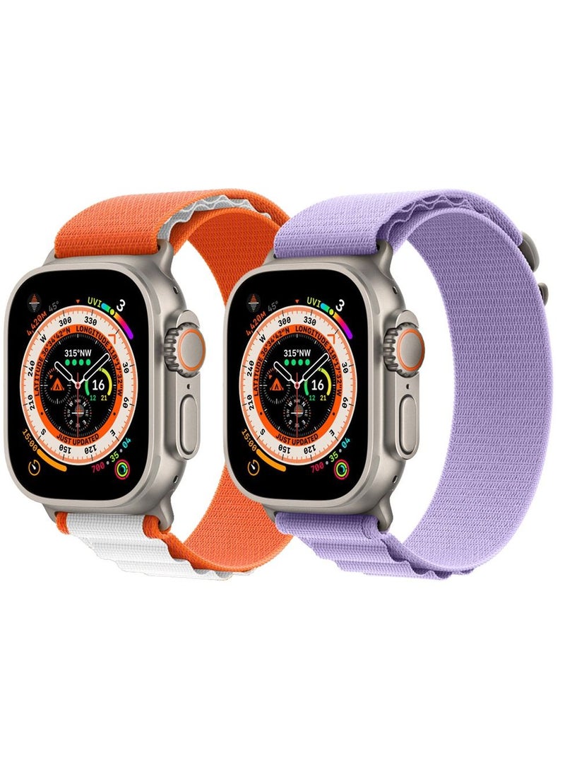 CATANES - 2 Pack For Apple Watch Band 49mm 45mm 44mm 42mm Alpine Loop Band Women Men Adjustable with Metal G-Hook Strap for iWatch Ultra Series SE 8/7/6/5/4/3/2/1 Purple/Orange - Image 1