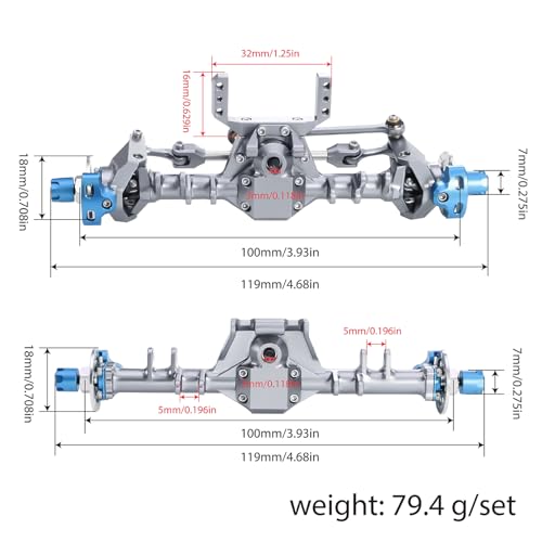 FACCNOY 9mm 124 Aluminum Front Rear Straight Axle with Hydraulic Steering Link for RC Crawler SCX24 Deadbolt 90081 C10 Jeep Gladiator Titanium - Image 5
