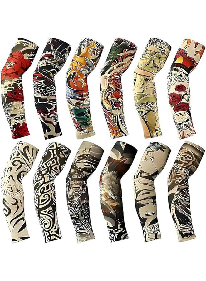 YARIEW Tattoo Sleeves for Men, 12pc Arm Sleeves Fake Tattoos to Cover Arms, Cooling Sun Protection, Color 2, 15.4*3.5 inch - Image 1