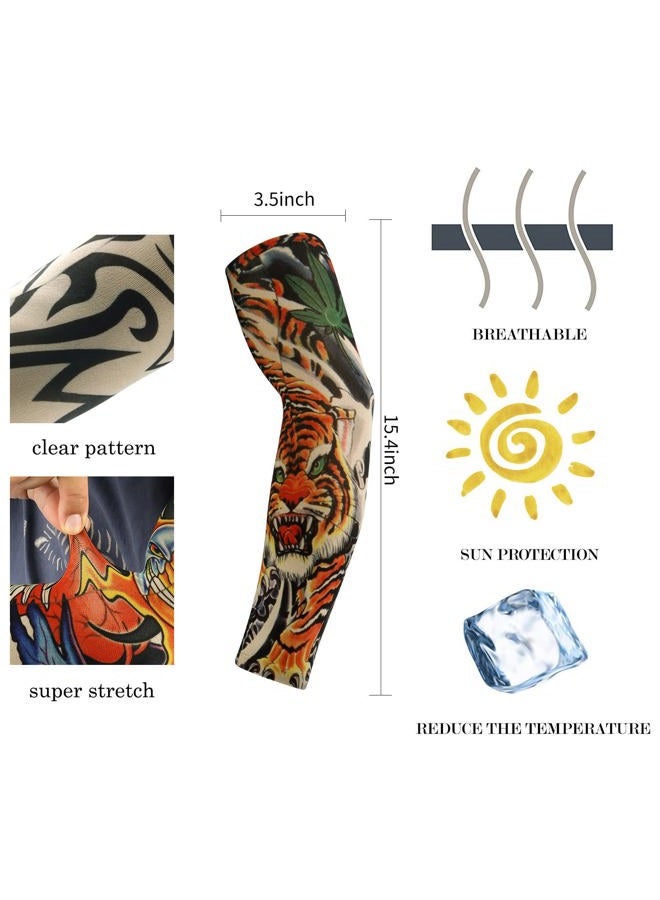 YARIEW Tattoo Sleeves for Men, 12pc Arm Sleeves Fake Tattoos to Cover Arms, Cooling Sun Protection, Color 2, 15.4*3.5 inch - Image 2