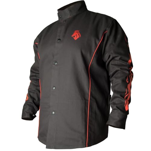 BSX FlameResistant Welding Jacket Black with Red Flames Size 2XLarge