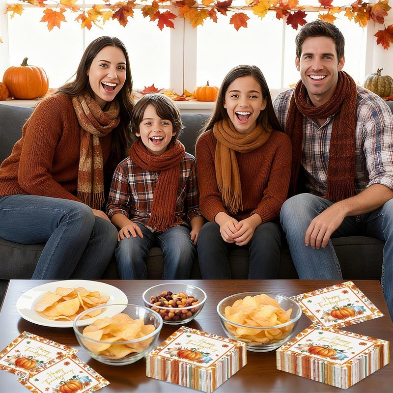 Litmitfu 40 Pcs Happy Thanksgiving Napkins - 6.5 Inch Fall Watercolor Paper Napkins, 3-ply Disposable Pumpkin Maple Leaf Cocktail Napkin Tableware Set for Autumn Thanksgiving Party Decorations Supplies Favors - Image 2