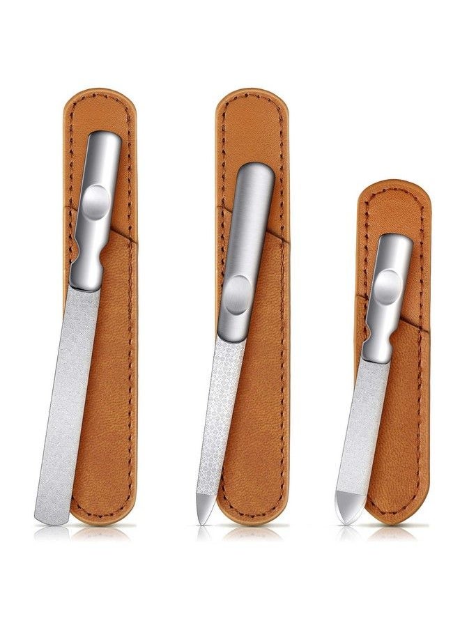 Mudder 3 Pieces Stainless Steel Nail Files With Leather Case Double Sided Metal Nail Files With Antislip Handle Metal Nail File Buffer Manicure Pedicure Tools For Fingernail Toenail Fine And Coarse  - Image 2