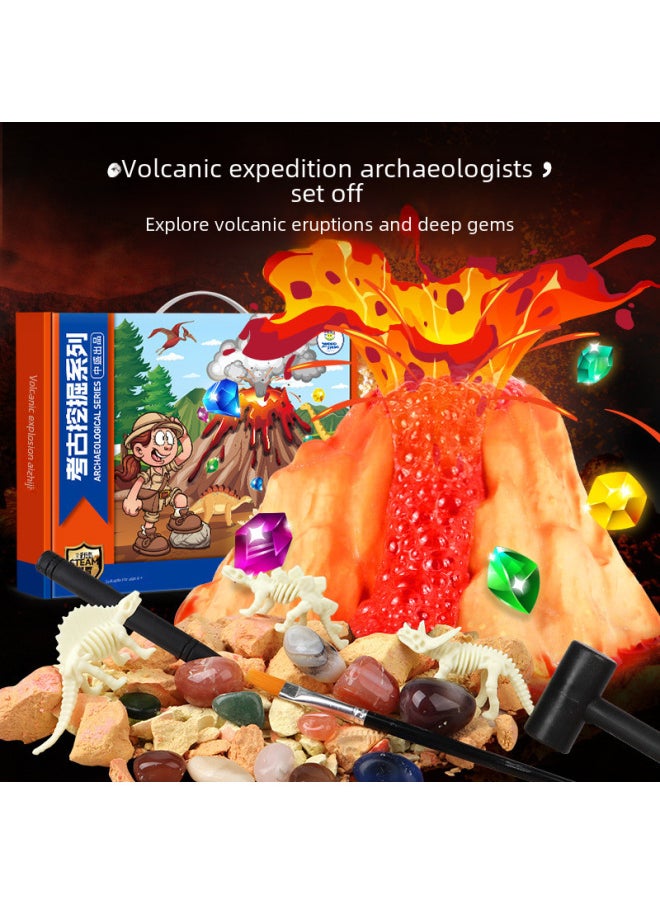 Children's Archaeology Digging Dinosaur Fossil Habitat Volcanic Eruption Science Experiment DIY Set Science And Education Toys-Color:Archaeological Amber Elves Random A +3 Gems
