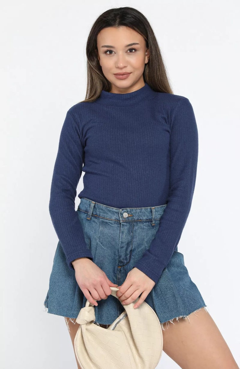 Gülseli Half Turtleneck Ribbed Body Blouse - Image 1