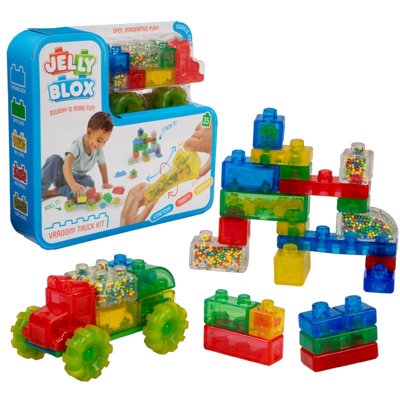 Goliath Jelly Blox Vrroom! Truck Kit | Includes 35 Blocks | Toddler & Preschool Building Blocks Kids Can Squeeze, Stretch, Squish | MESH ACCREDITED | Safety Tested Ouch-Free | Sensory Play Toy Ages 2+ - Image 1