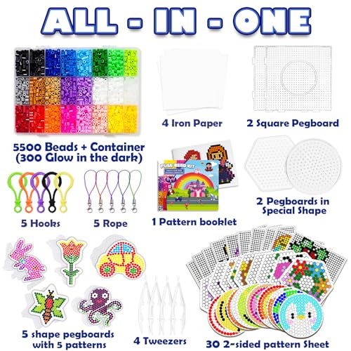 FUNZBO 5500 5mm Fuse Beads Kit - 24 Colors | 111 Patterns, Arts and Crafts for Girls and Boys, Kids Toys Set, Gifts for Kids, Teens and Adults Age 5+ Years Old - Image 2
