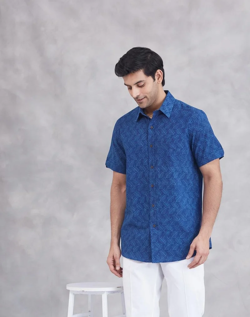 فاب انديا قميص قطني مطبوع بالدابو النيلي