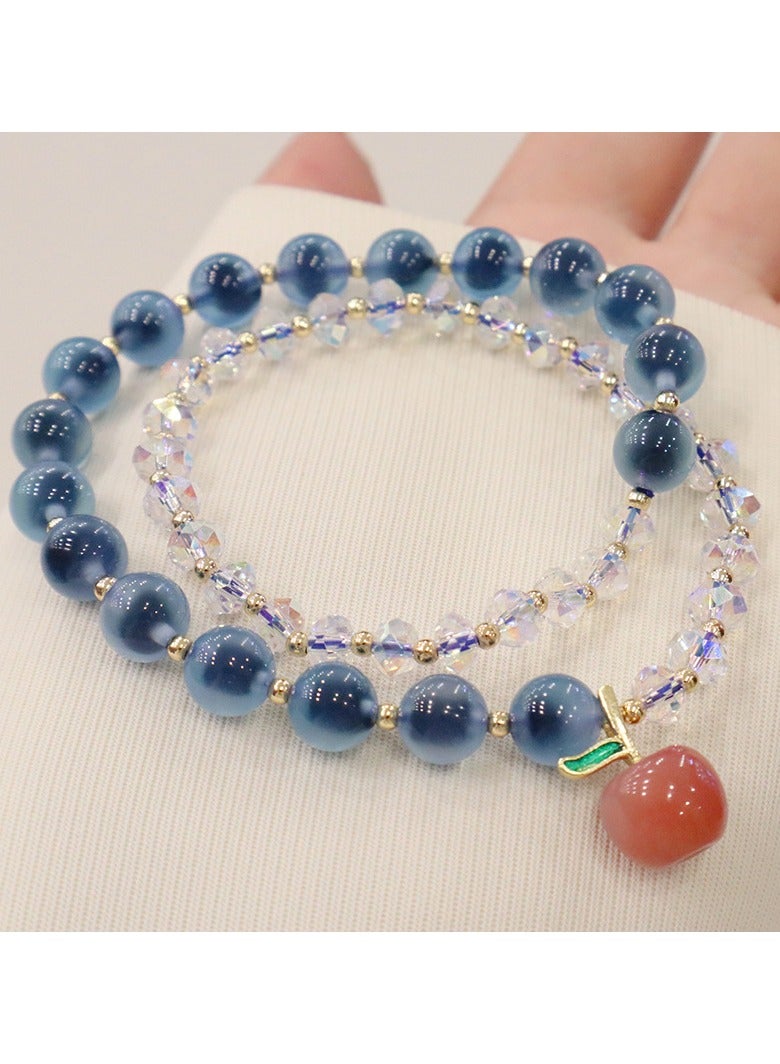 Natural Sugar Heart Agate Bracelet Blue Double Circle Water Diamond Bracelet Salt Source Peach Pendant Handpiece