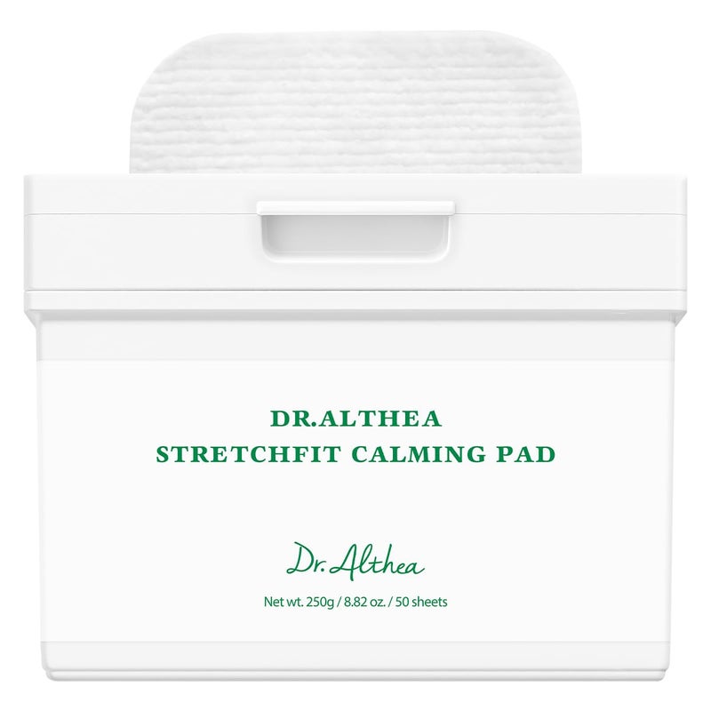 Dr.althea StretchFit Calming Pad (50 Pack) – Korean Vegan Cooling Toner Pad with Centella Asiatica & Erythritol, Soothes Redness & Sebum Control, Stretches to Fit Face & Body - Image 1