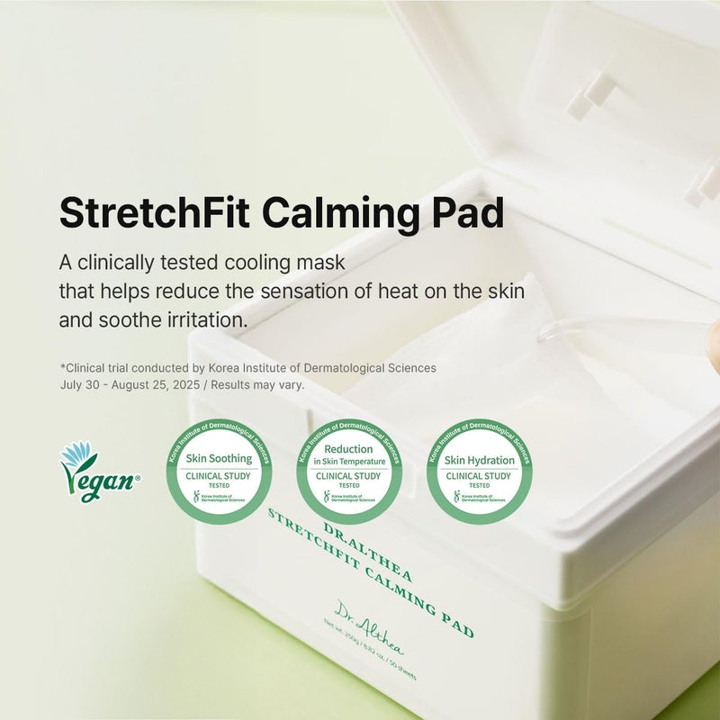 Dr.althea StretchFit Calming Pad (50 Pack) – Korean Vegan Cooling Toner Pad with Centella Asiatica & Erythritol, Soothes Redness & Sebum Control, Stretches to Fit Face & Body - Image 2
