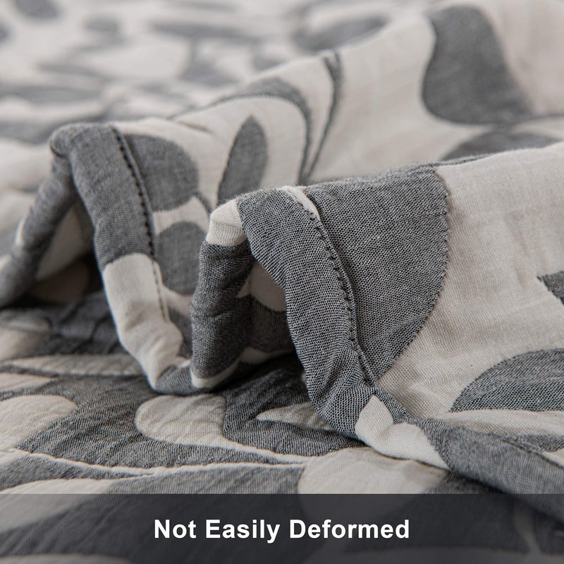 NTBAY 3 Layers Cotton Muslin 106x92 King Bed Blanket, Super Soft Breathable Thermal Yarn Dyed Quilt for Adults, Perfect Lightweight Blanket for Couch Sofa Bed All Seasons, Grey Leaf - Image 2