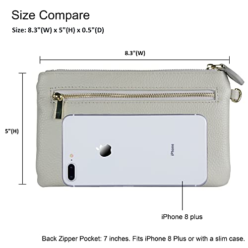 befen Women's Genuine Italian Leather Wristlet Clutch Wallet Purse, Gold Zipper (Neutral Gray) - Image 4