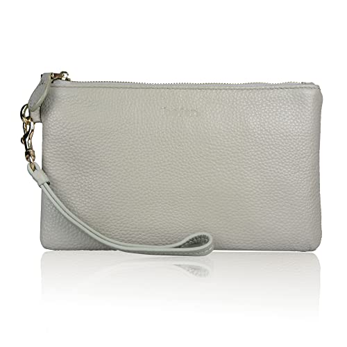 befen Women's Genuine Italian Leather Wristlet Clutch Wallet Purse, Gold Zipper (Neutral Gray) - Image 1