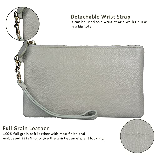 befen Women's Genuine Italian Leather Wristlet Clutch Wallet Purse, Gold Zipper (Neutral Gray) - Image 5
