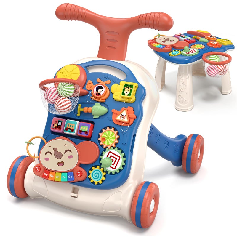 QDRAGON 3 in 1 Baby Walker and Activity Center for Boy Learning to Walk Sit to Stand Early Educational Push Toys with Music Panel for Infant Toddler 1218 Months Blue - Image 2