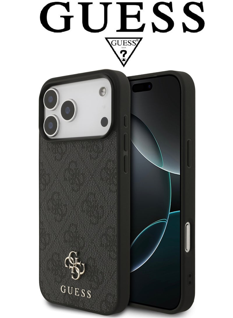 CG MOBILE Luxury embossed leather iPhone 17 Pro Max case. MagSafe wireless charging iPhone cover iphone 17 pro max. Shockproof, durable back protection iphone 17 pro max back cover. French-designed, elegant iphone 17 pro max cover, certified in partnership with GUESS and CG MOBILE. Black phone case. - Image 1