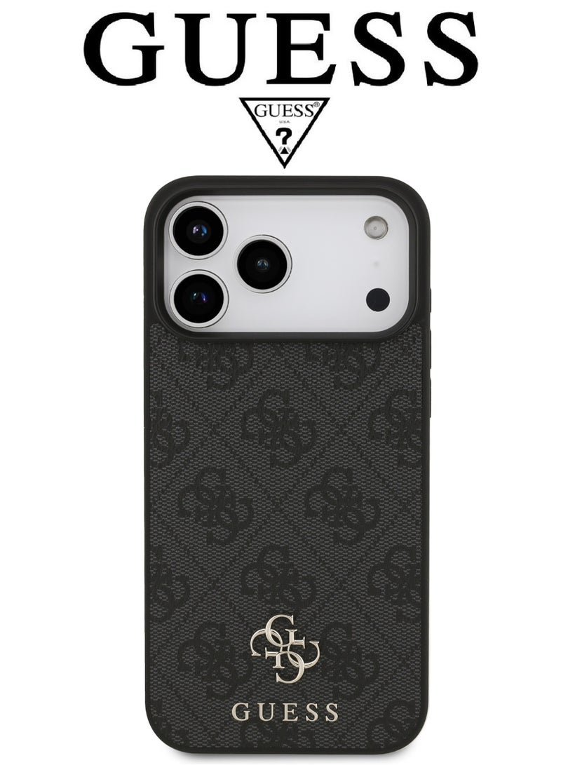 CG MOBILE Luxury embossed leather iPhone 17 Pro Max case. MagSafe wireless charging iPhone cover iphone 17 pro max. Shockproof, durable back protection iphone 17 pro max back cover. French-designed, elegant iphone 17 pro max cover, certified in partnership with GUESS and CG MOBILE. Black phone case. - Image 3