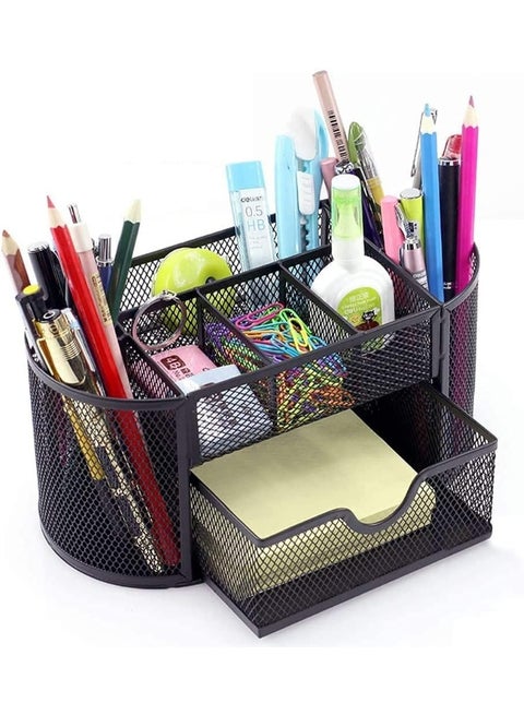 Metal Pen Holder Mesh Desk Organizer Multi-functional Stationery Storage Container Box for Kids Office Desktop Supply