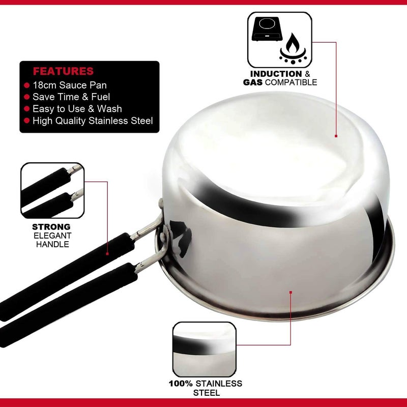 JGS Stainless Steel Induction and Gas Stove Heavy Base Sauce Pan for Cooking 1500 ML - Image 5