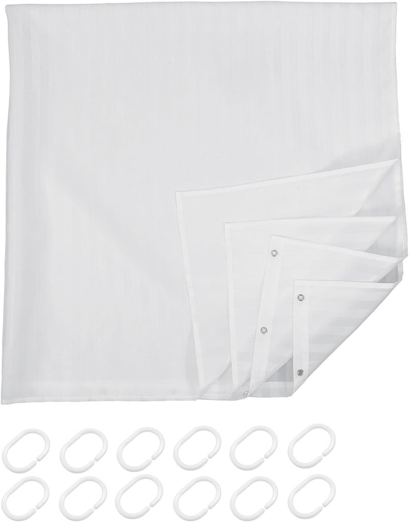 SHOWERORO Waterproof Striped Shower Curtain 180x180cm White with Hooks, Extra Large Bathroom Divider for Home and Hotel Use - Image 1