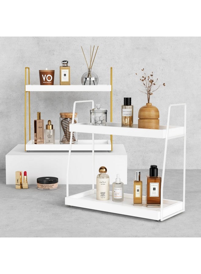 Forbena White 2 Tier Bathroom Organizer Countertop, Small Counter Top Organizer for Bathroom Decor, Modern Kitchen Counter Shelf for Snack, Vanity Makeup Organizers and Storage Tray for Bedroom - Image 5
