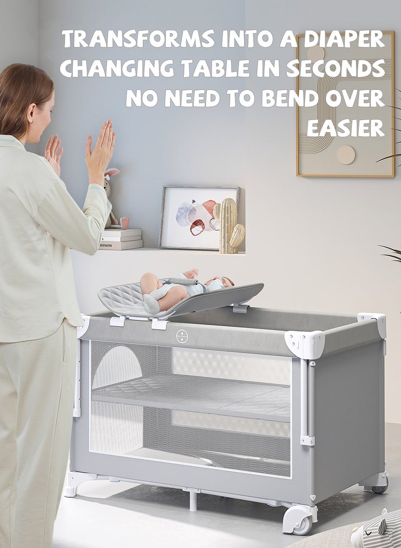 MaBaby Baby Beside Crib, Portable Double Decker Infant  Travel Cots With Diapering Table - Image 3