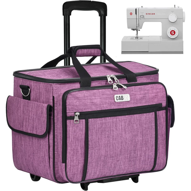CAB55 Rolling Sewing Machine Case, Detachable Rolling Sewing Machine Carrying Case on Wheels, Trolley Tote Bag with Removable Bottom Wooden Board for Most Standard Sewing Machine -Purple - Image 1
