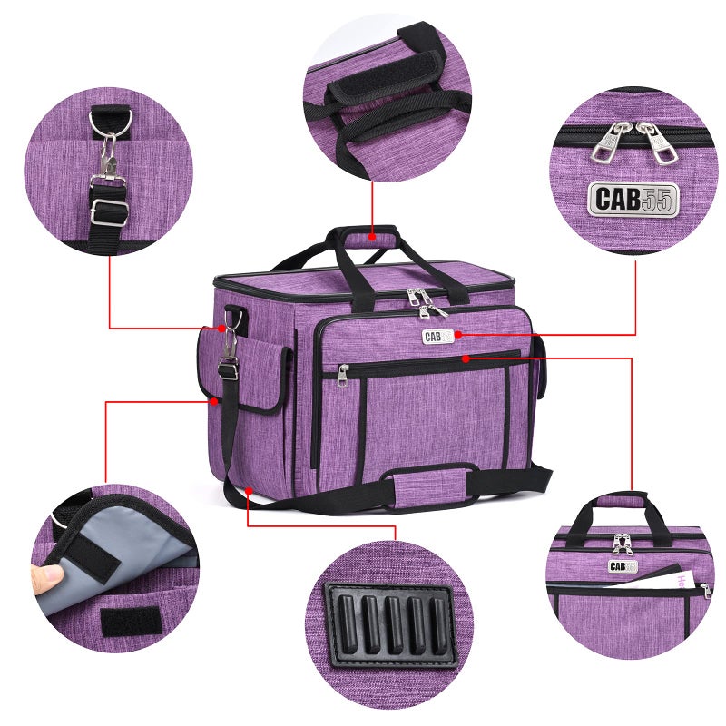 CAB55 Rolling Sewing Machine Case, Detachable Rolling Sewing Machine Carrying Case on Wheels, Trolley Tote Bag with Removable Bottom Wooden Board for Most Standard Sewing Machine -Purple - Image 5