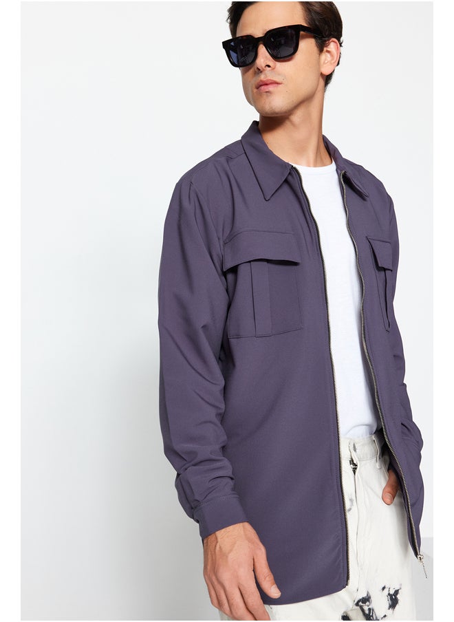 trendyol Anthracite Regular Fit Double Pocket Zippered Technical Fabric Parachute Loose Shirt TMNAW24GO00077  - Image 3