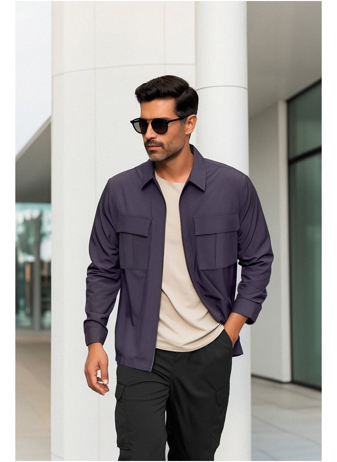 trendyol Anthracite Regular Fit Double Pocket Zippered Technical Fabric Parachute Loose Shirt TMNAW24GO00077  - Image 1