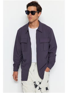 trendyol Anthracite Regular Fit Double Pocket Zippered Technical Fabric Parachute Loose Shirt TMNAW24GO00077  - Image 4