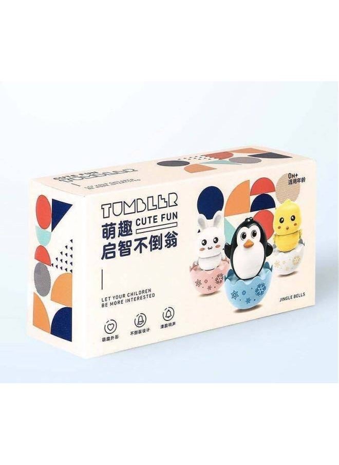 Generic - 婴儿摇铃不倒翁玩具 萌企鹅萌兔萌鸡迷你不倒翁儿童幼儿园礼赠品-颜色:萌兔+小鸡+萌鸡（三只彩盒装） - Image 1
