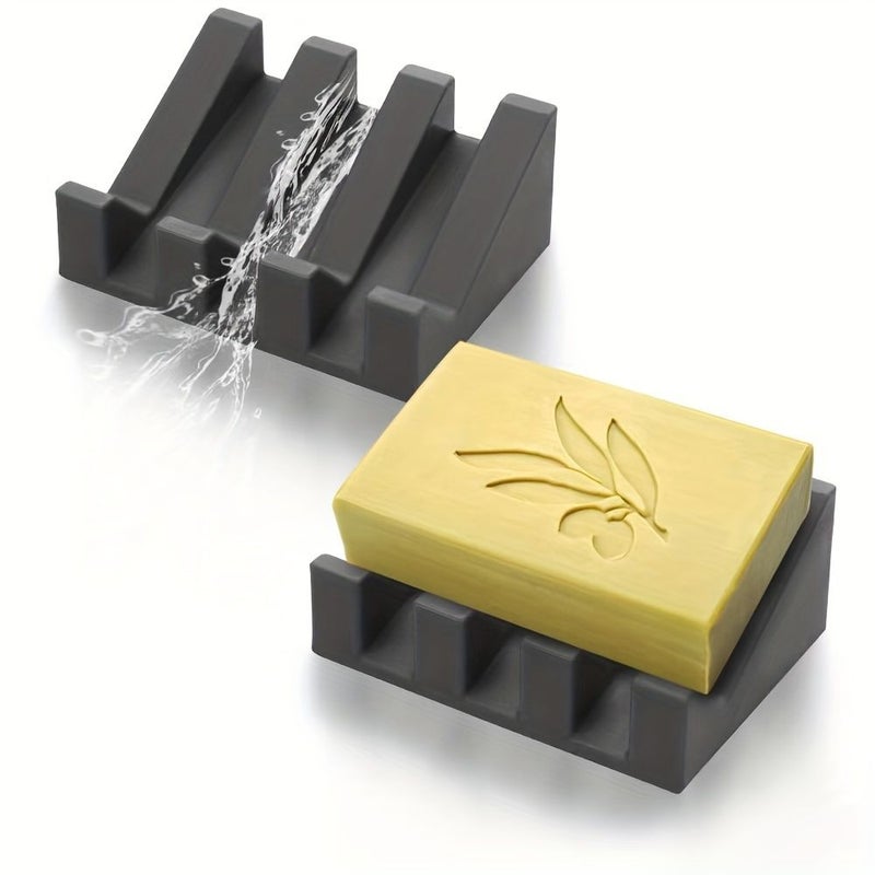 Black 2Pcs Soap Holder Silicone Soap Dish Draining Rack for Bathroom - Image 1