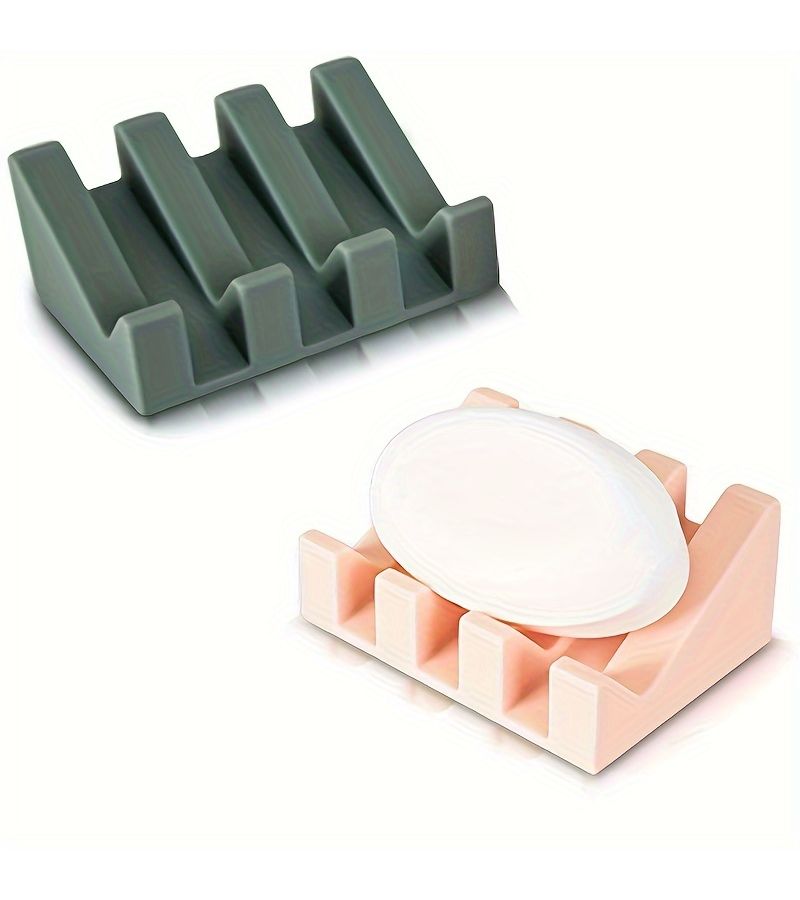 Black 2Pcs Soap Holder Silicone Soap Dish Draining Rack for Bathroom - Image 2