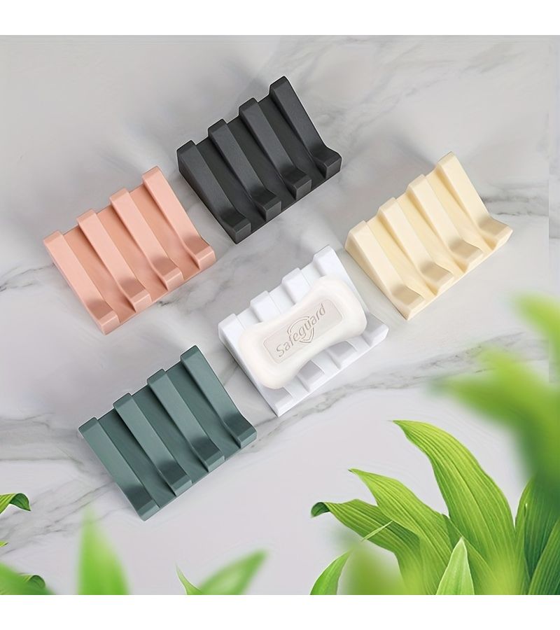 Black 2Pcs Soap Holder Silicone Soap Dish Draining Rack for Bathroom - Image 4