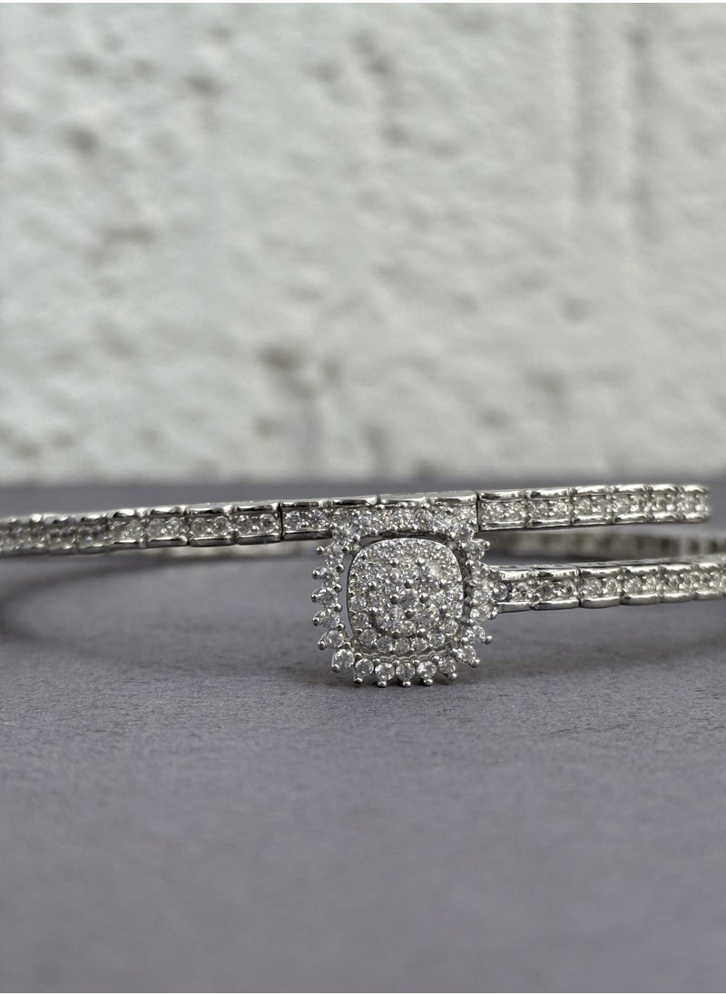 Al Kasr Jewelry - Halo Bangle - Adjustable Sterling Silver 925 with Zircon Stones - Plated Rhodium White Gold 18K - Image 1
