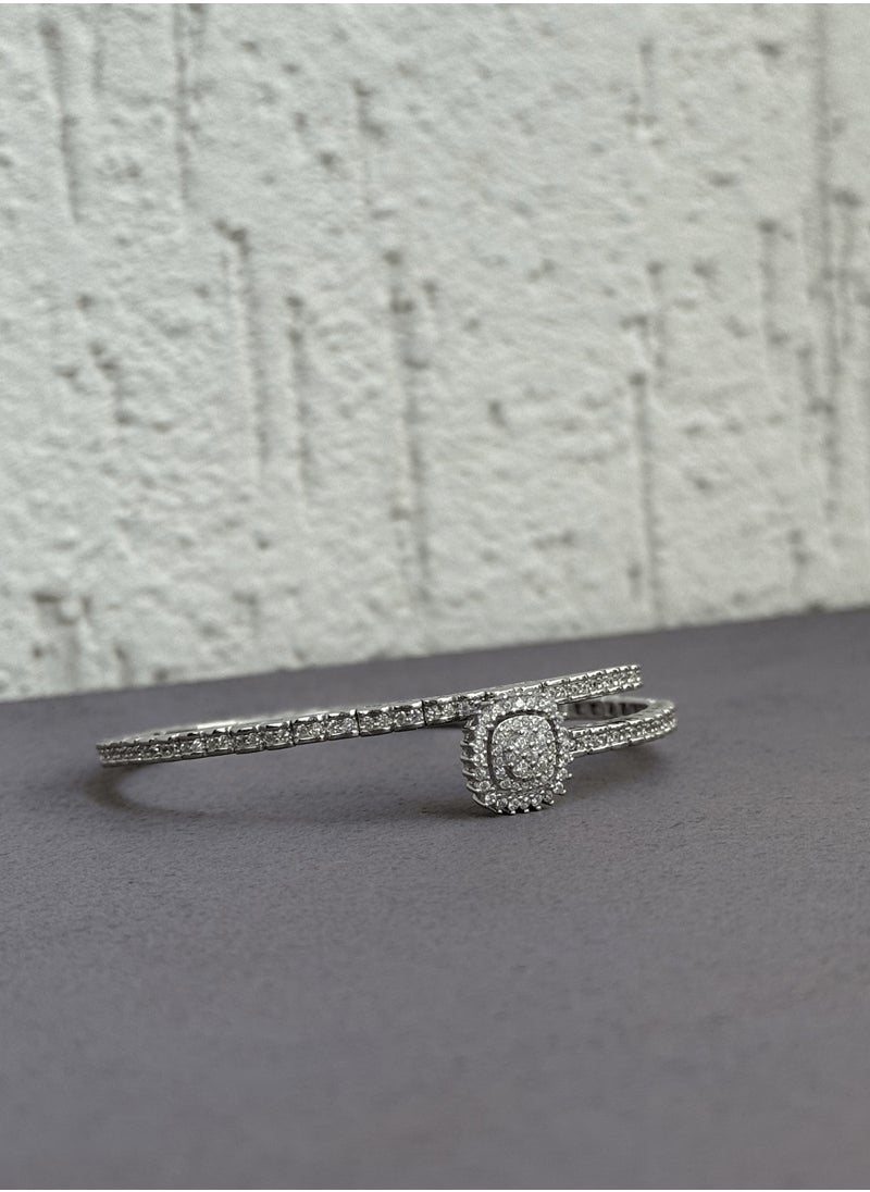 Al Kasr Jewelry - Halo Bangle - Adjustable Sterling Silver 925 with Zircon Stones - Plated Rhodium White Gold 18K - Image 1