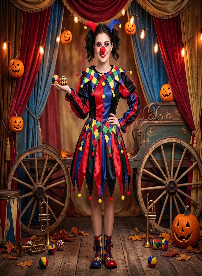 Bxt 3Pcs Clown Costume Set Jester Headband Red Nose Collar Unisex Cosplay Accessory For Fancy Dress (Rainbow Set) - Image 4