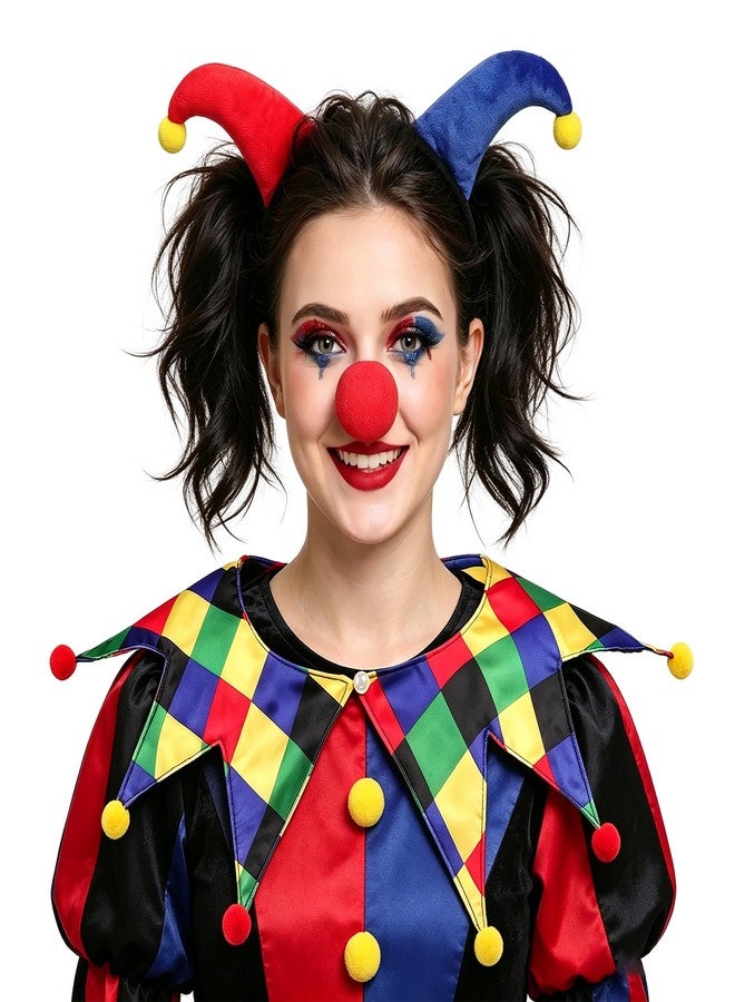 Bxt 3Pcs Clown Costume Set Jester Headband Red Nose Collar Unisex Cosplay Accessory For Fancy Dress (Rainbow Set) - Image 2