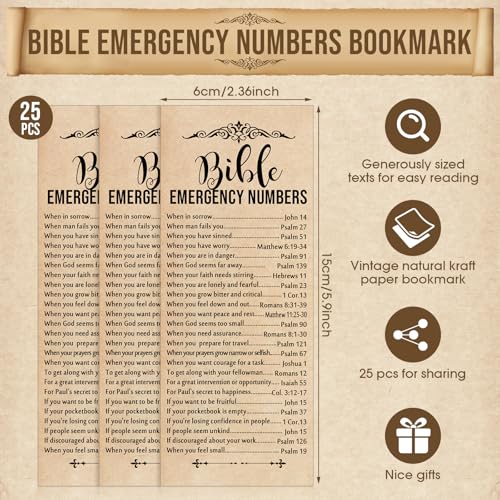 Feifeiya 25 Sets Christian Fathers Day Pens Bulk Bible Verse Religious Ballpoint Bamboo Pens with Bible Verse Emergency Numbers Bookmarks Church Gifts for Women Men Pastor Godfather Teacher English - Image 3