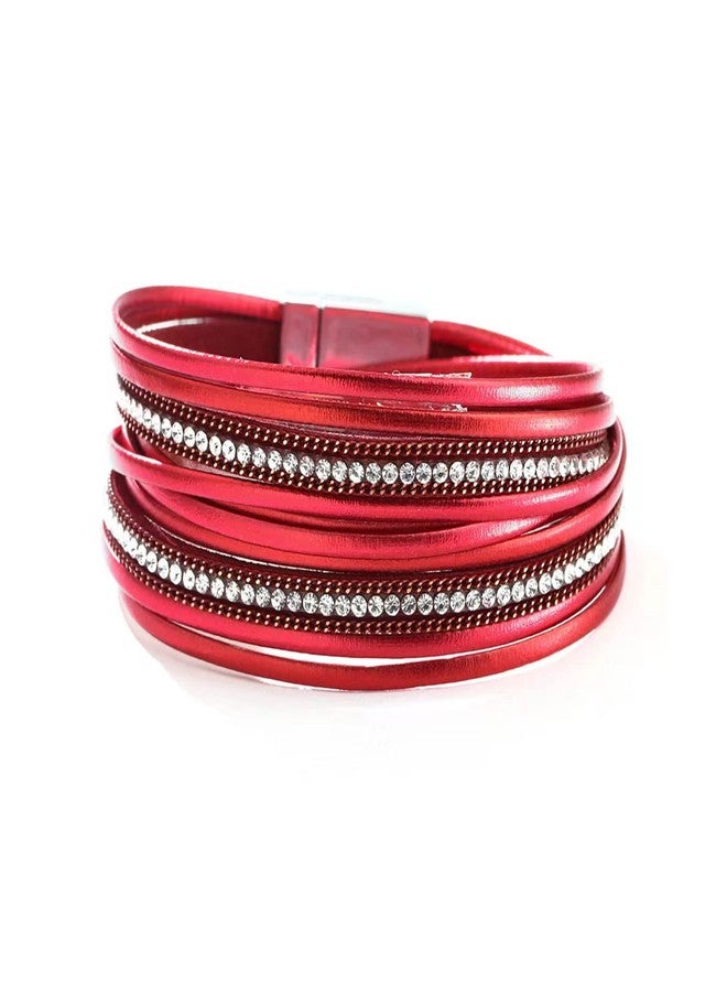 KunBead Women Red Leather Wrap Bracelets Braided Handmade Bohemian Multilayer Bracelet Wristband Cuff Birthday Jewelry - Image 1