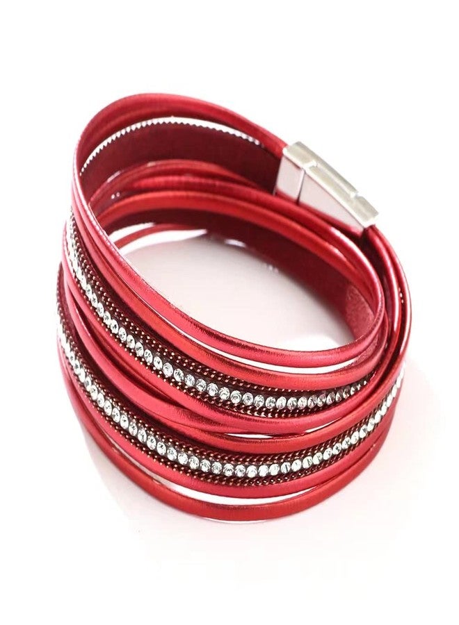 KunBead Women Red Leather Wrap Bracelets Braided Handmade Bohemian Multilayer Bracelet Wristband Cuff Birthday Jewelry - Image 2