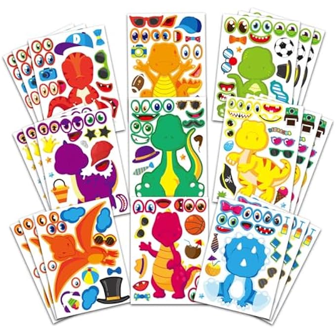 DINOSAUR STICKERS, DINOSAUR DIY STICKERS - TAKE 4 PHOTOS OF EACH OF 9 STYLES IN MULTIPLES OF 36,MAKE YOUR OWN DINOSAUR STICKERS FOR KIDS，MAKE A FACE STICKERS DINOSAUR BIRTHDAY PARTY SUPPLIES - Image 1