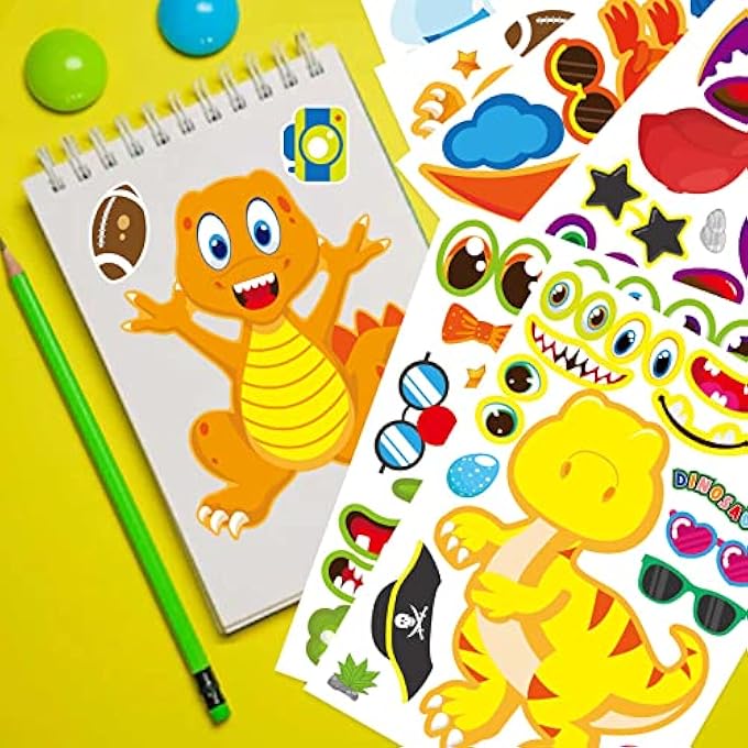 DINOSAUR STICKERS, DINOSAUR DIY STICKERS - TAKE 4 PHOTOS OF EACH OF 9 STYLES IN MULTIPLES OF 36,MAKE YOUR OWN DINOSAUR STICKERS FOR KIDS，MAKE A FACE STICKERS DINOSAUR BIRTHDAY PARTY SUPPLIES - Image 5
